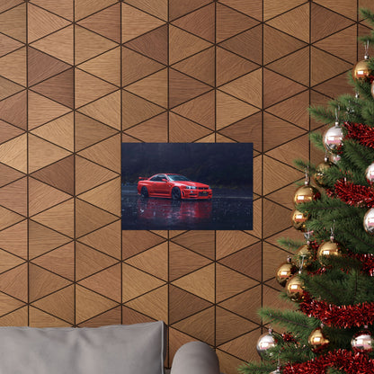Red Nissan Skyline R34 Poster – Matte Horizontal Car Wall Art