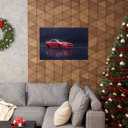 Red Nissan Skyline R34 Poster – Matte Horizontal Car Wall Art