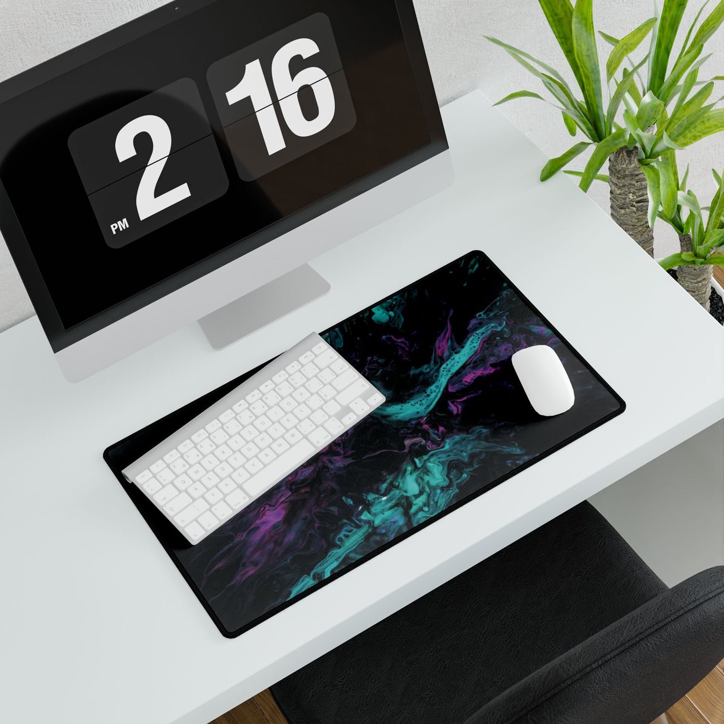 Neon Galaxy Desk Mat — Abstract Teal & Purple Gaming Mouse Pad