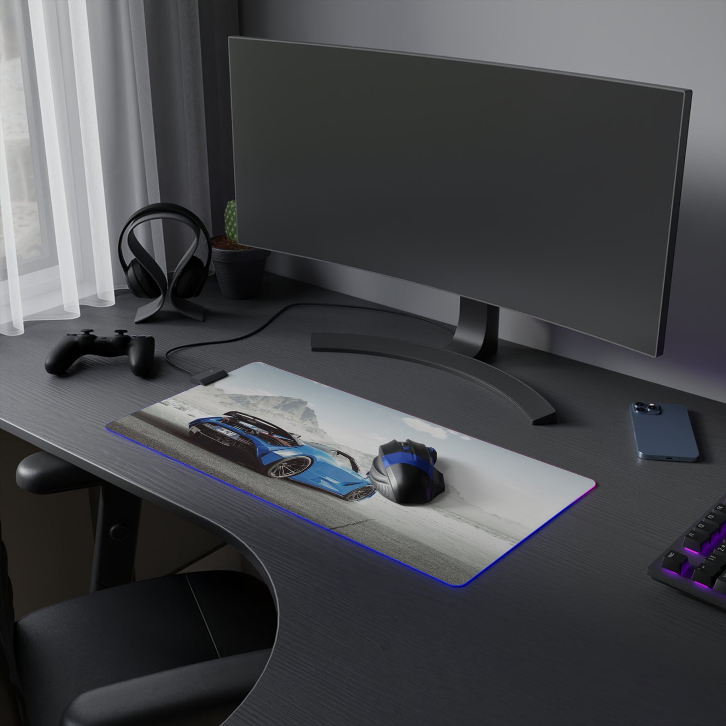 Custom Mclaren 720s LED Gaming Mouse Pad — RGB Illuminated Oversized Desk Mat with desert backround
