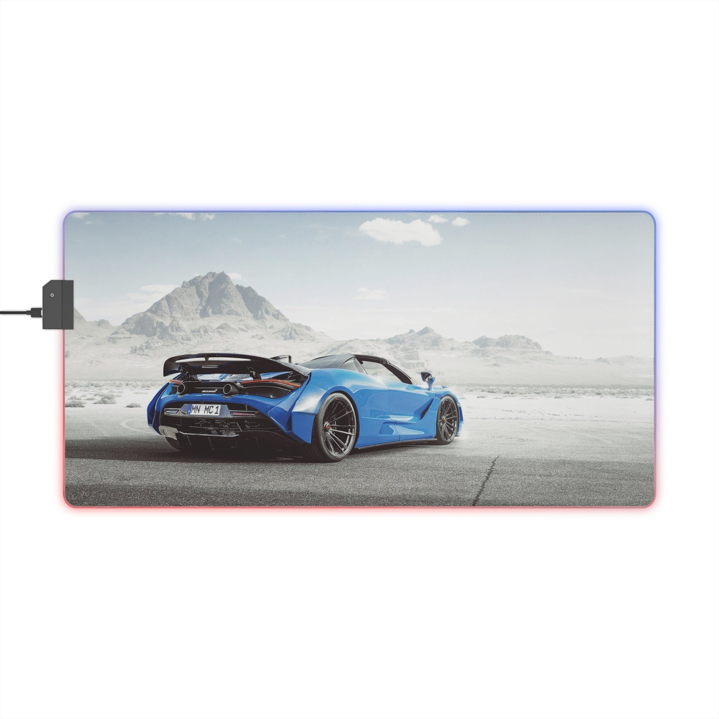 Custom Mclaren 720s LED Gaming Mouse Pad — RGB Illuminated Oversized Desk Mat with desert backround
