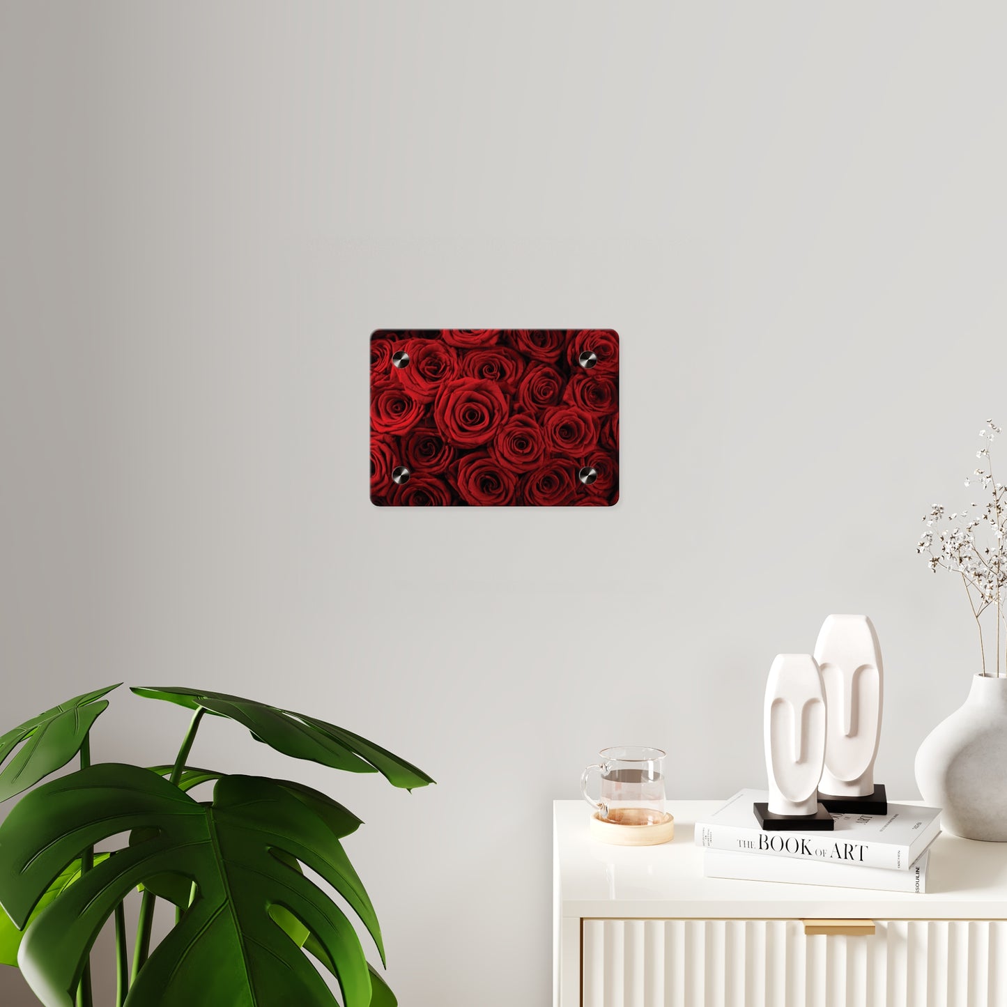 Acrylic Wall Art - Red Rose Close-Up Panel, Romantic Floral Decor for Valentine’s Day & Home Accent