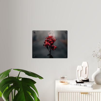 Acrylic Wall Art — Flaming Red Rose Floating Panel perfect Valentines day gift