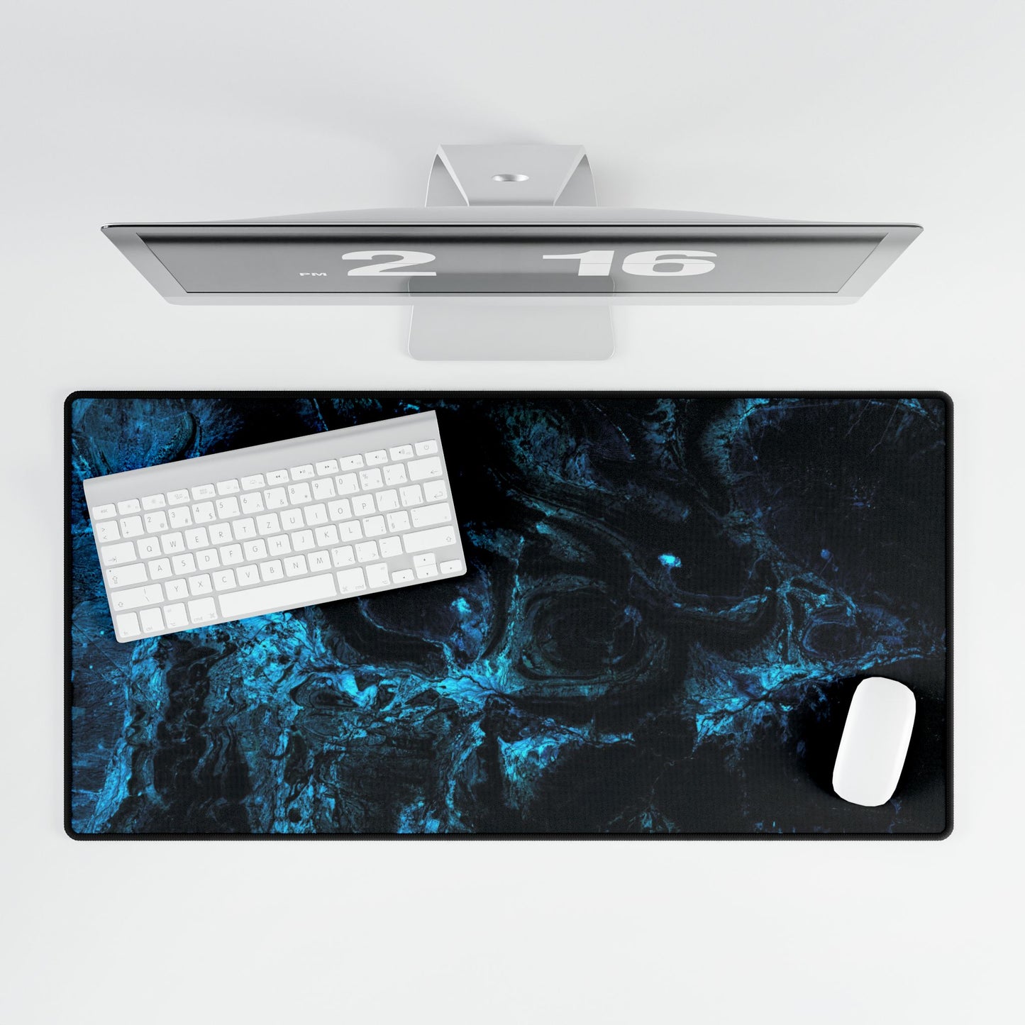 Black and Blue liquid desk mat
