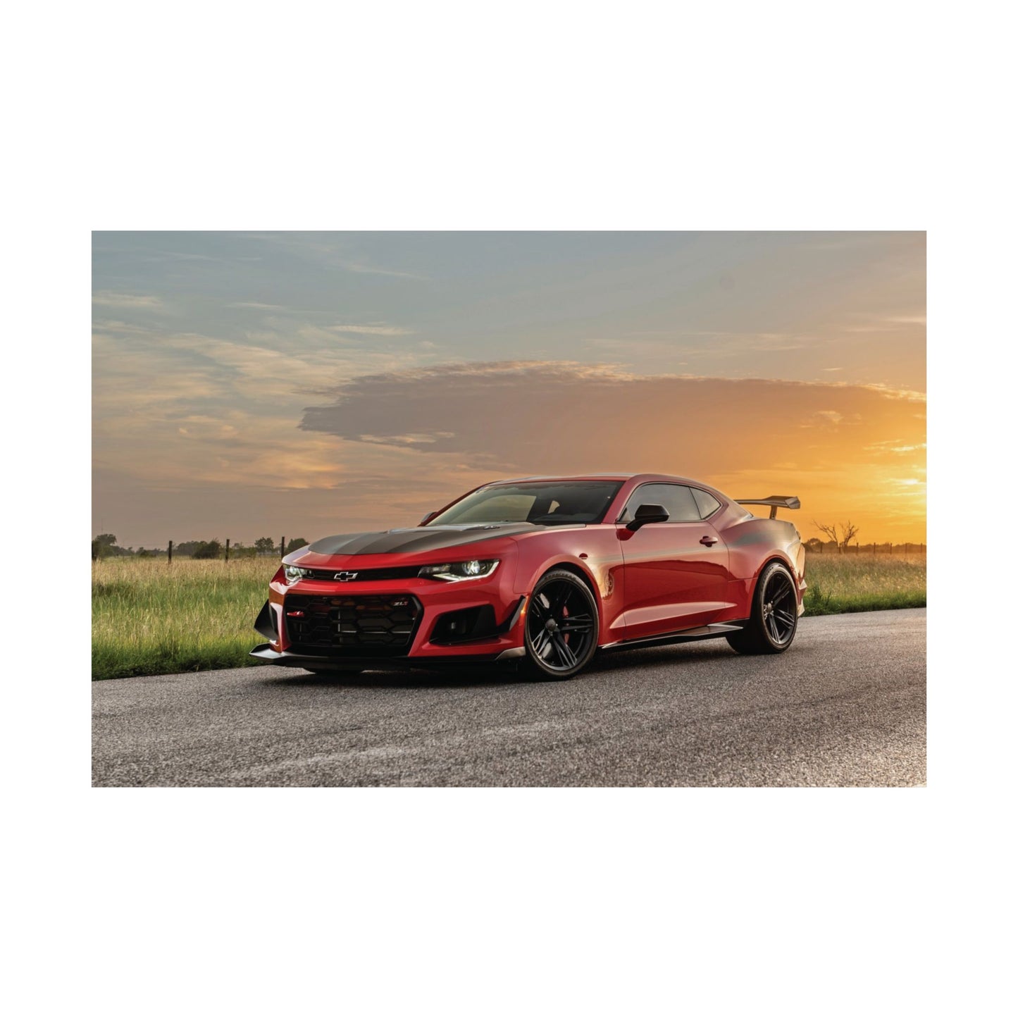 Red chevy camaro zl1 1le muscle car Matte Poster — Horizontal Automotive Wall Art