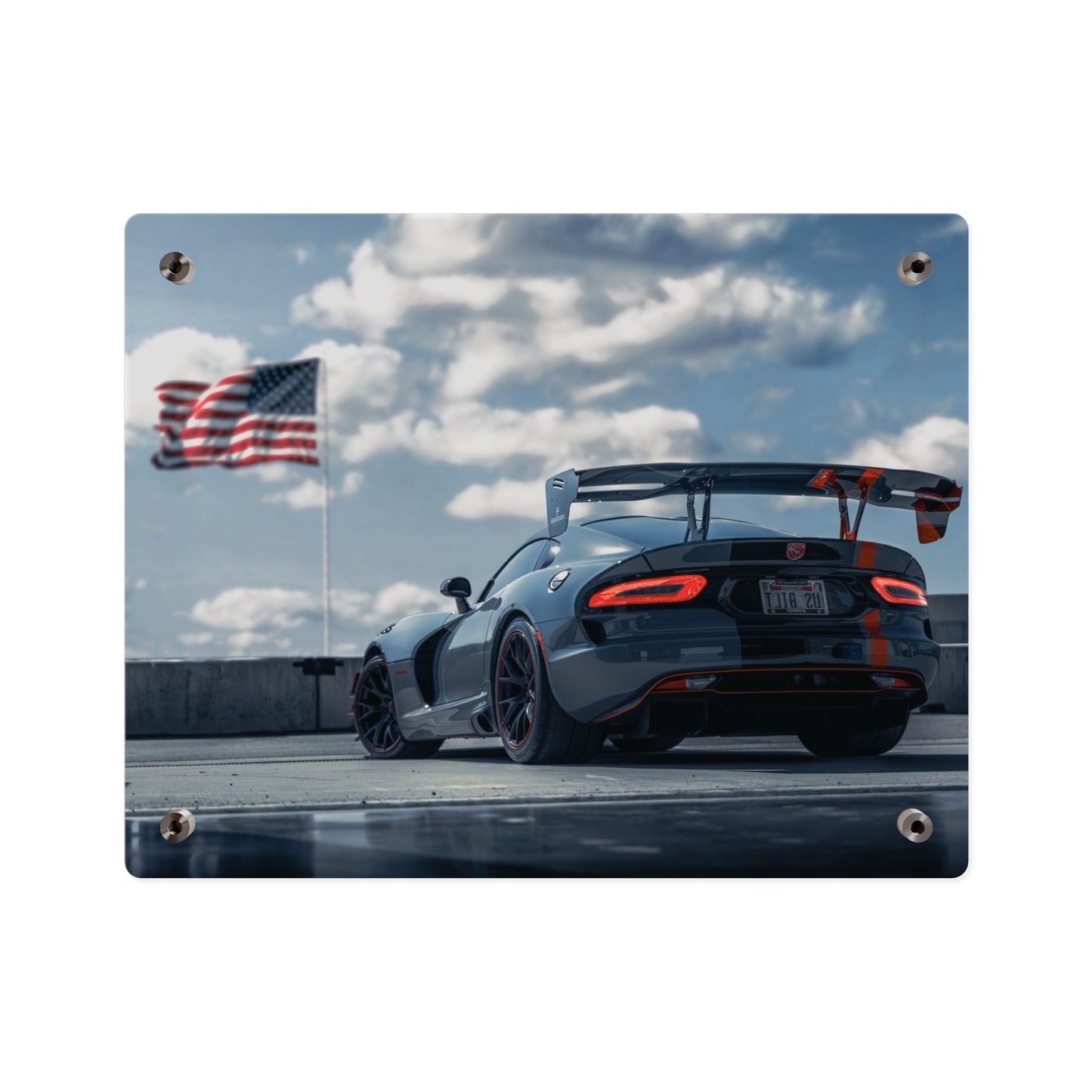 Dodge Viper ACR Acrylic Wall Art — Sports Car with American Flag backround