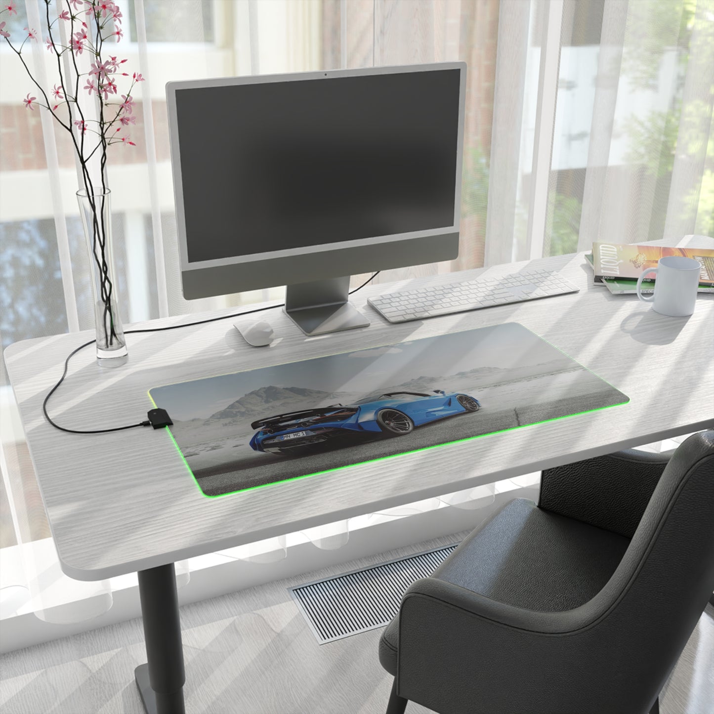 Custom Mclaren 720s LED Gaming Mouse Pad — RGB Illuminated Oversized Desk Mat with desert backround