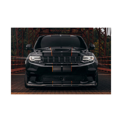 black Matte Poster "Jeep Cherokee srt trackhawk" — Black Muscle car SUV Front View (Horizontal)