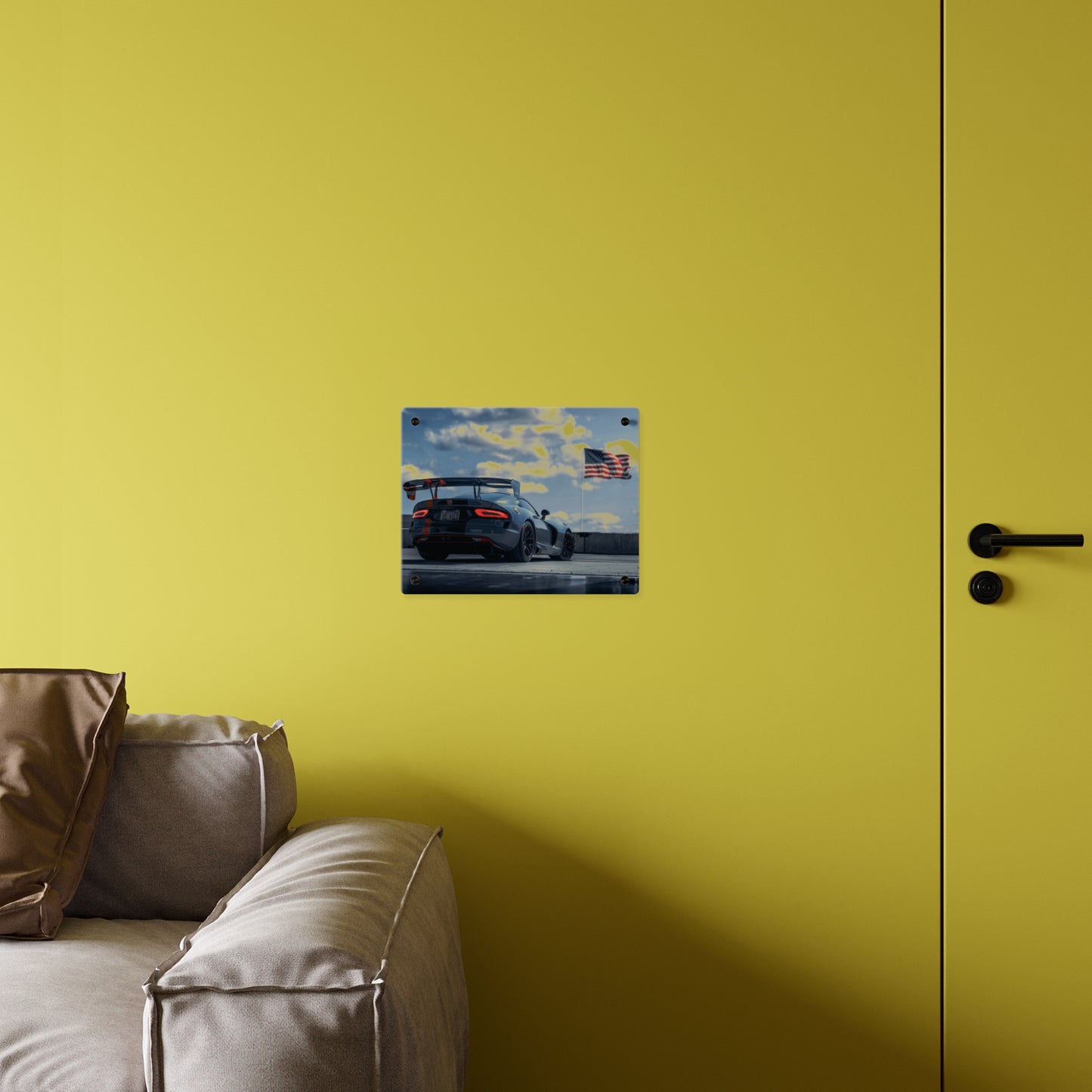 Dodge Viper ACR Acrylic Wall Art — Sports Car with American Flag backround
