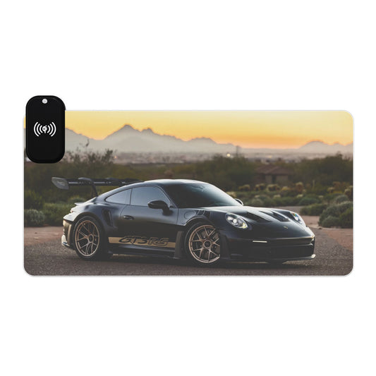 LED Wireless Charging Gaming Mouse Pad- Porsche 911 GT3 RS Themed desk mat — Sports Car Sunset Design