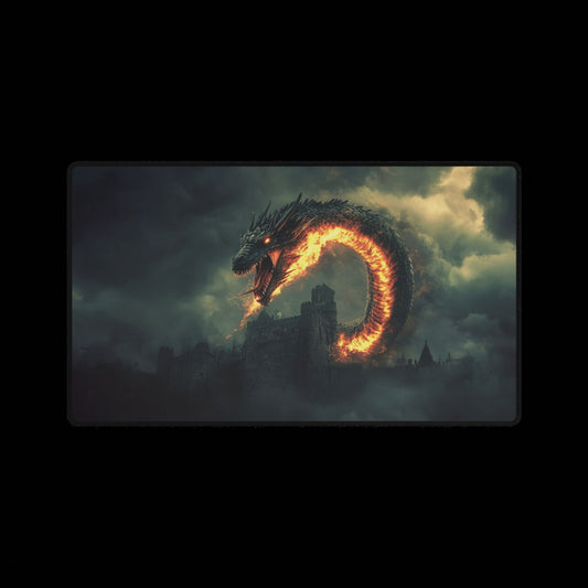 Flaming Serpent Dragon Desk Mat — Fantasy Gaming Mouse Pad