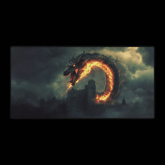 Flaming Serpent Dragon Desk Mat — Fantasy Gaming Mouse Pad