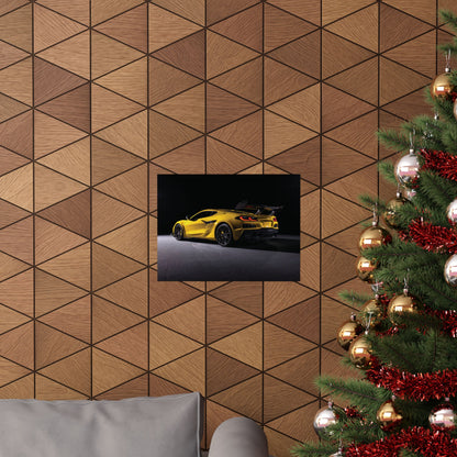 2025 Corvette C8 zr1 Matte Poster — Yellow Supercar Rear View Horizontal Print