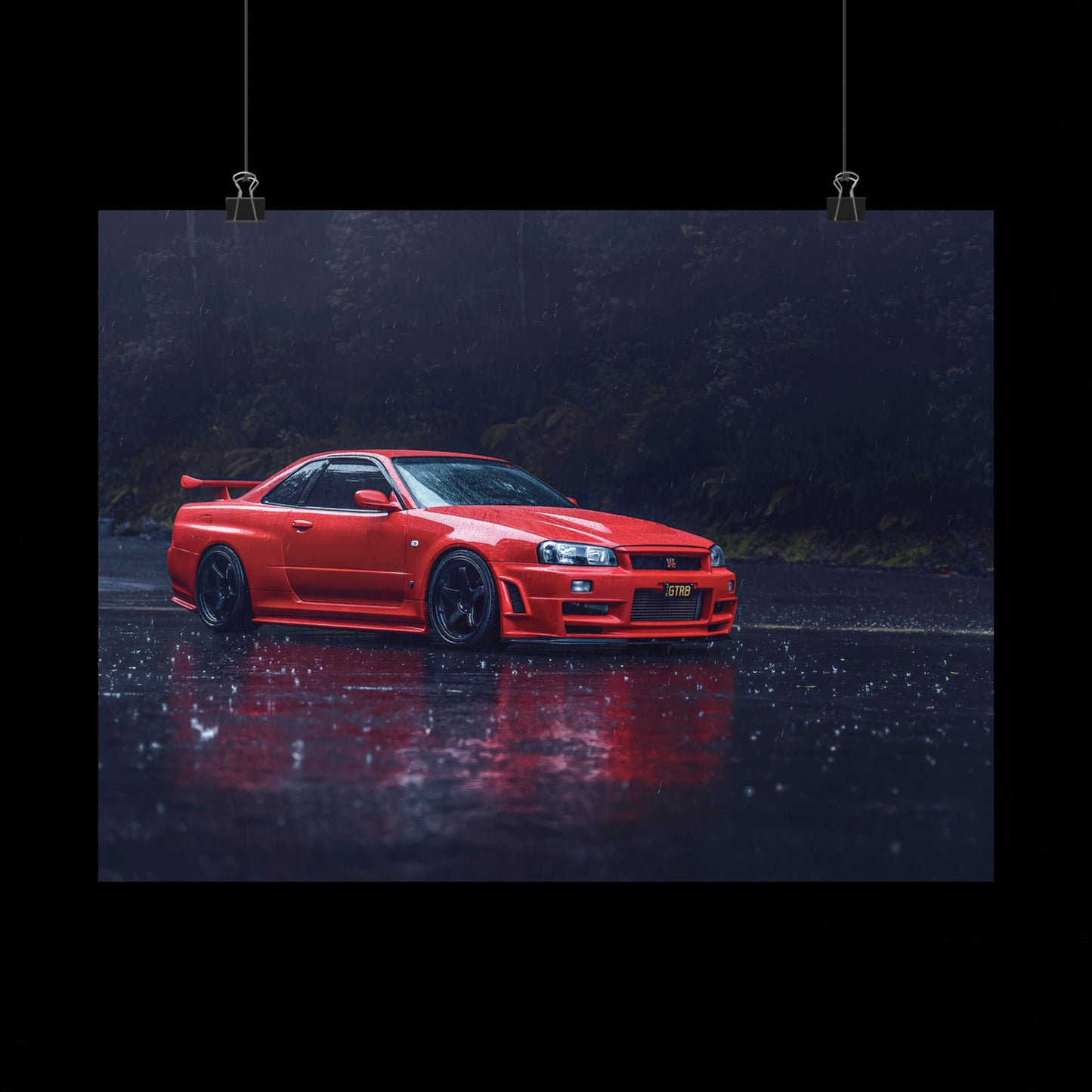 Red Nissan Skyline R34 Poster – Matte Horizontal Car Wall Art
