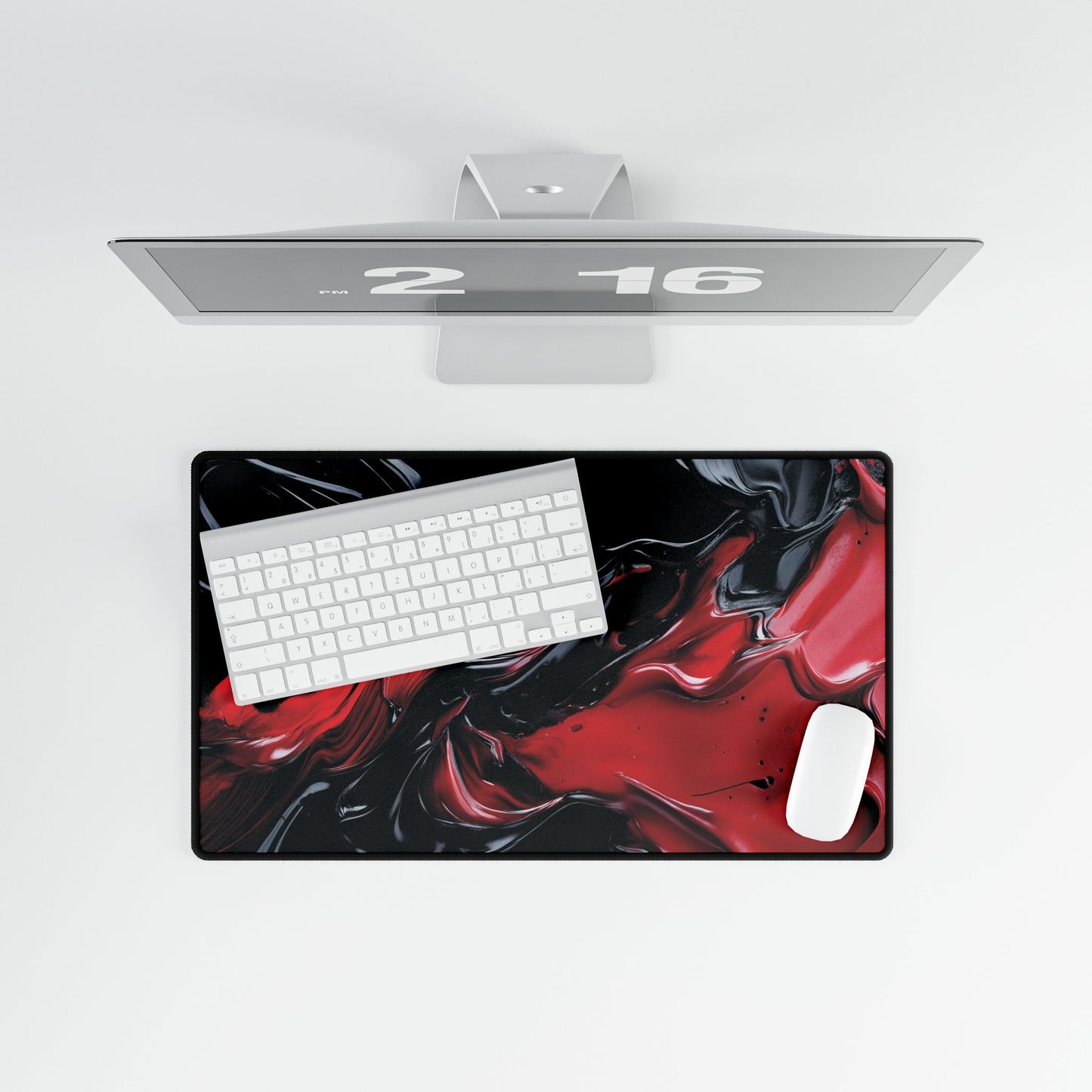 Red & Black Abstract Swirl Desk Mat – Large Gaming Mousepad