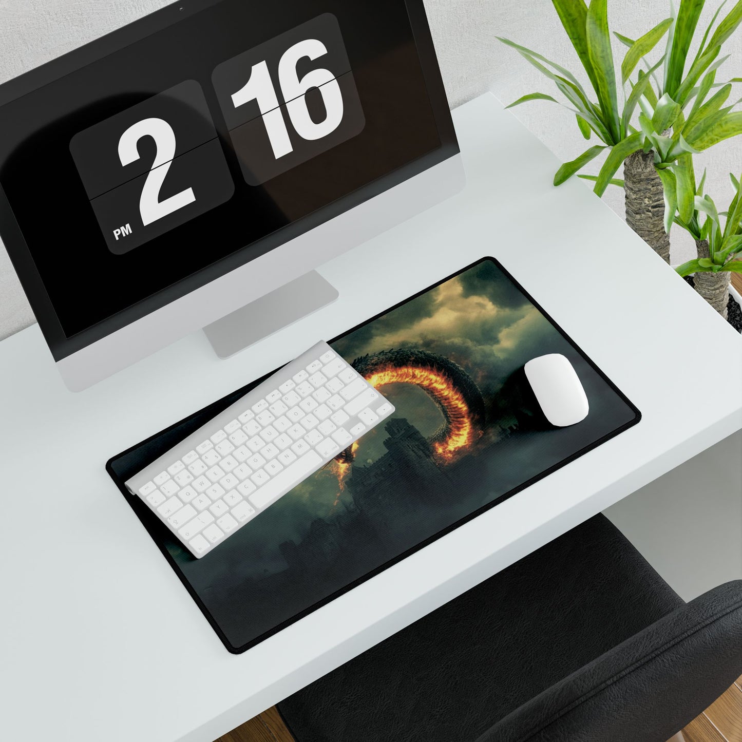 Flaming Serpent Dragon Desk Mat — Fantasy Gaming Mouse Pad