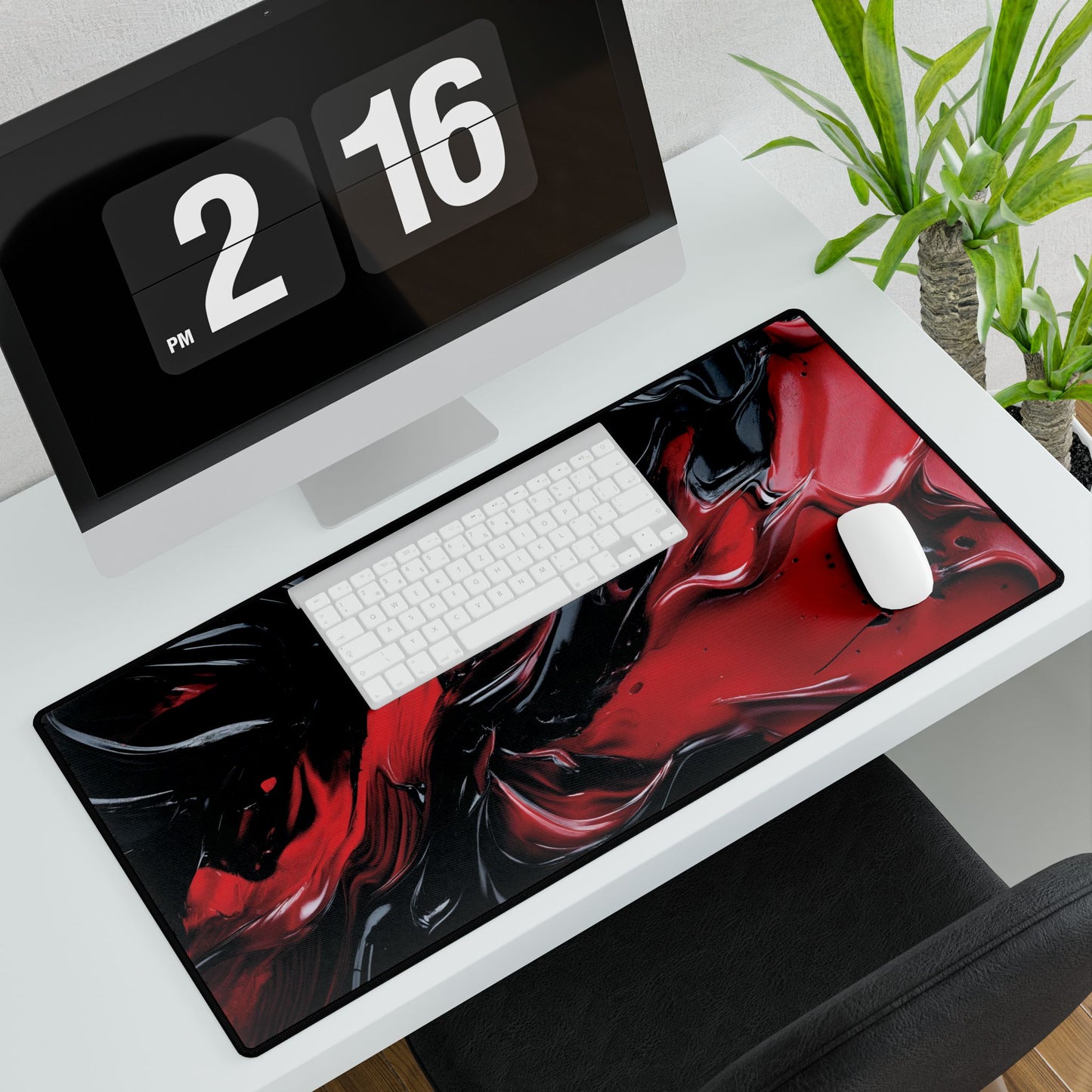 Red & Black Abstract Swirl Desk Mat – Large Gaming Mousepad