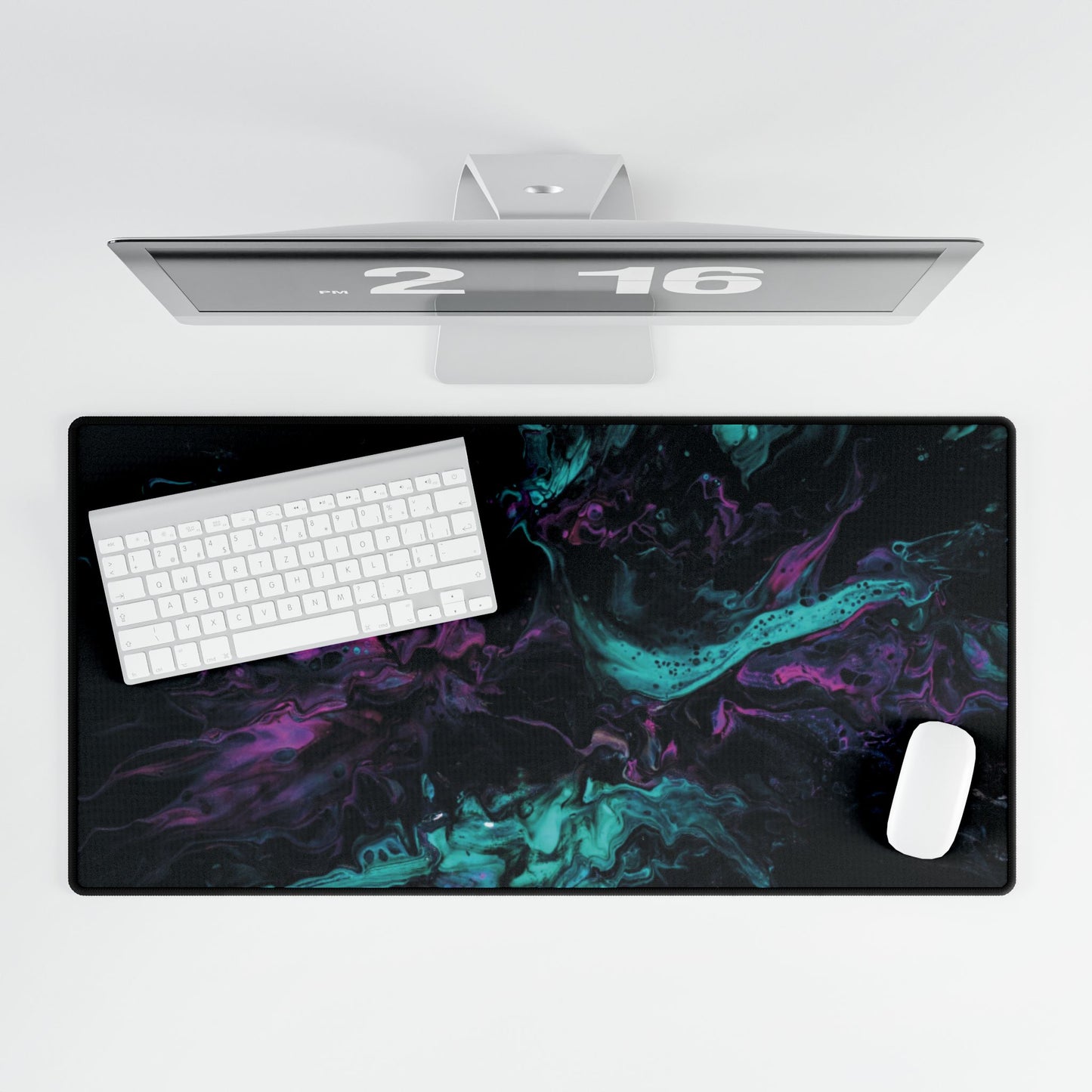 Neon Galaxy Desk Mat — Abstract Teal & Purple Gaming Mouse Pad