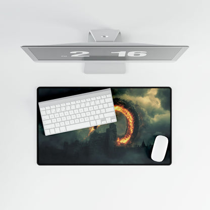 Flaming Serpent Dragon Desk Mat — Fantasy Gaming Mouse Pad