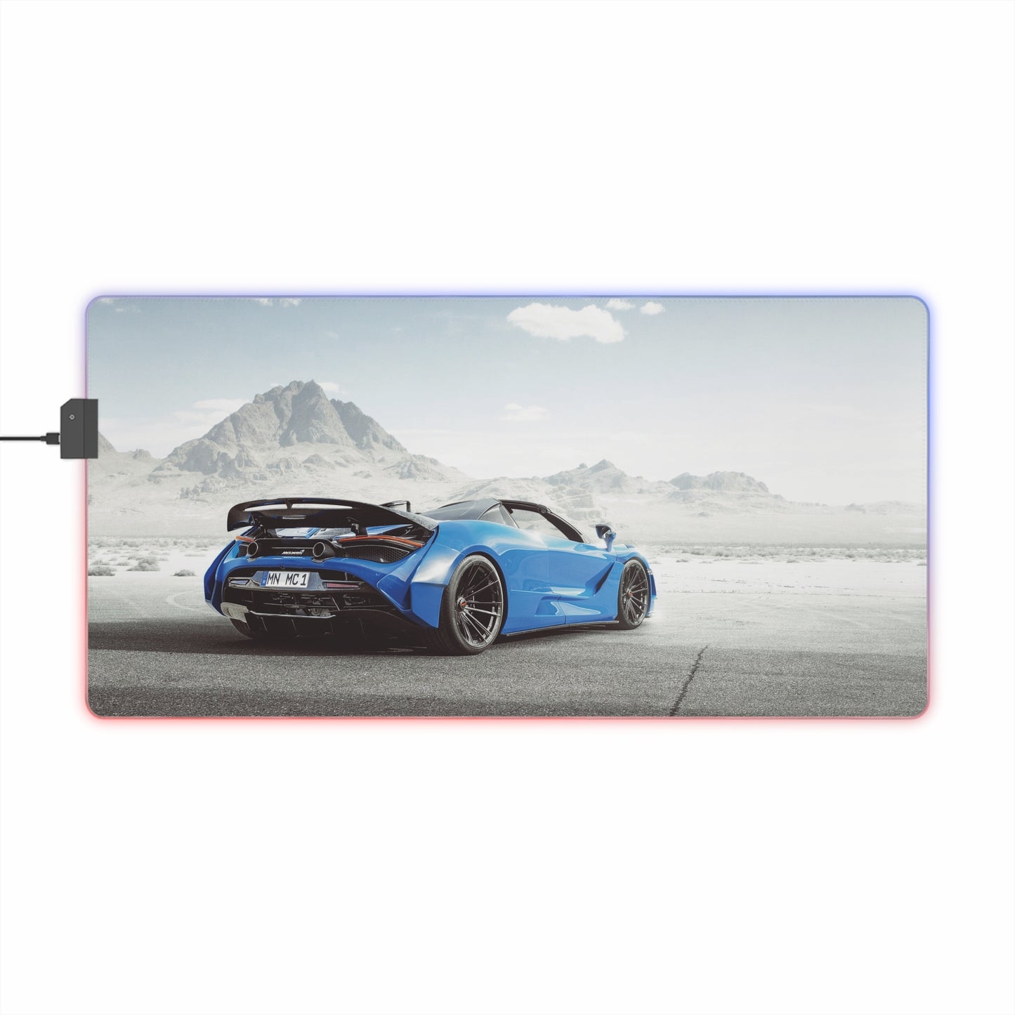 Custom Mclaren 720s LED Gaming Mouse Pad — RGB Illuminated Oversized Desk Mat with desert backround