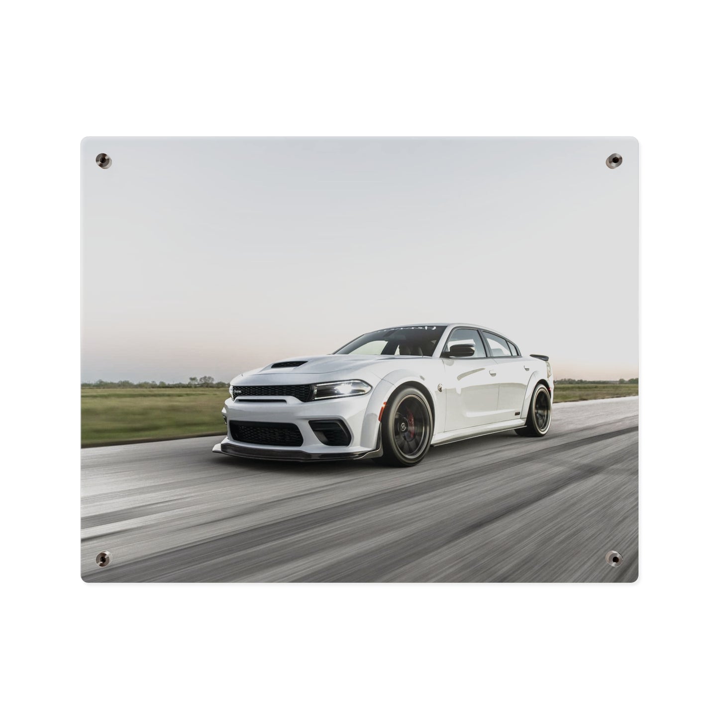 Acrylic Wall Art Panel — White Hellcat charger widebody