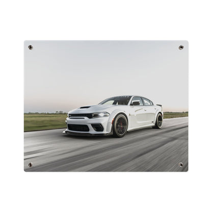 Acrylic Wall Art Panel — White Hellcat charger widebody