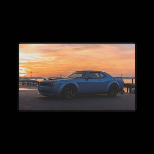 Dodge challanger srt hellcat widebody Desk Mat — Blue Muscle Car Mouse Pad designed for car lovers or gamers