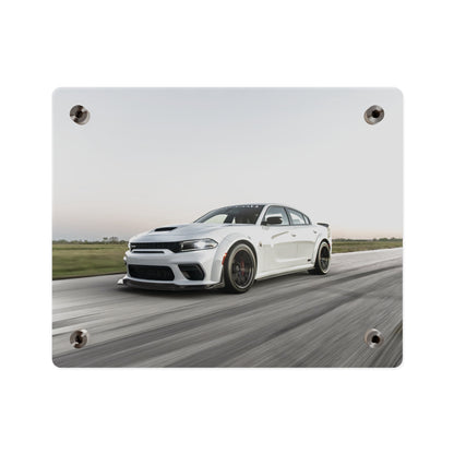 Acrylic Wall Art Panel — White Hellcat charger widebody