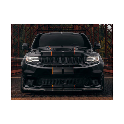 black Matte Poster "Jeep Cherokee srt trackhawk" — Black Muscle car SUV Front View (Horizontal)