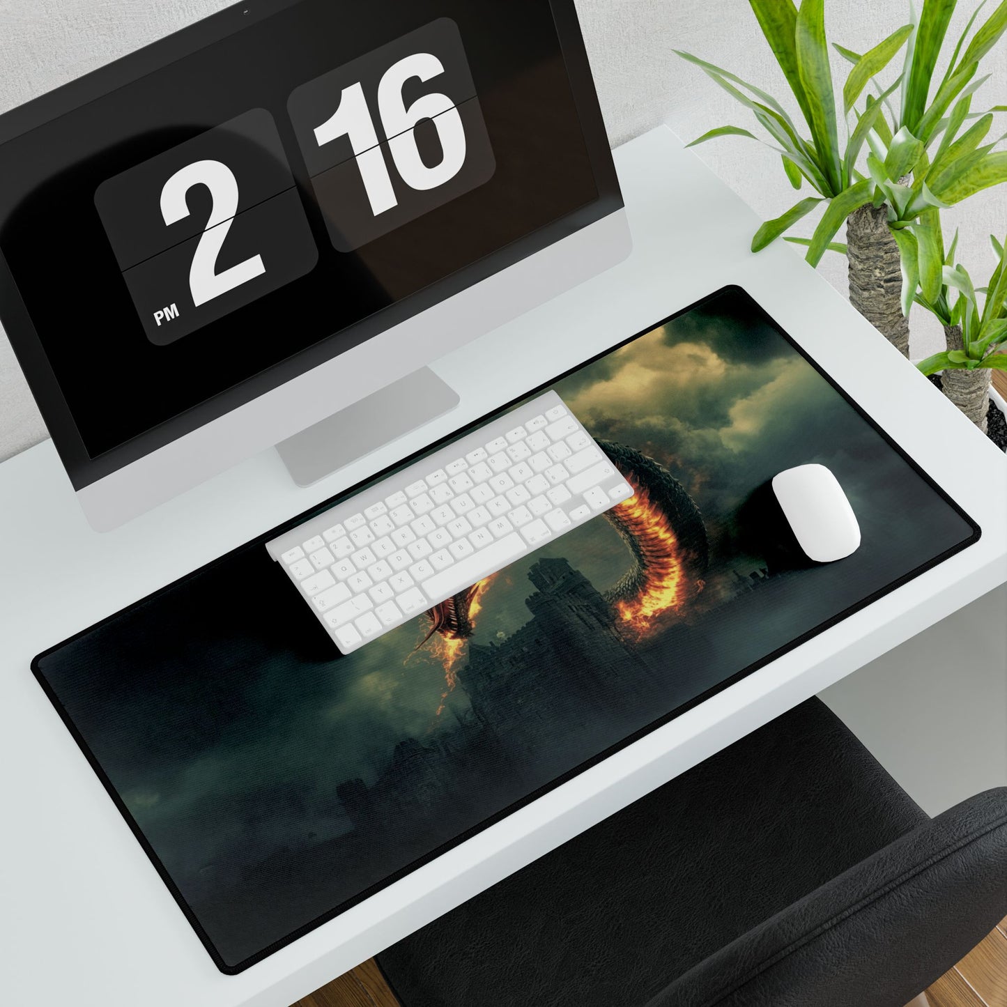 Flaming Serpent Dragon Desk Mat — Fantasy Gaming Mouse Pad