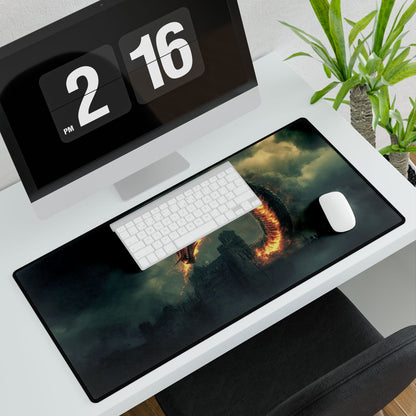 Flaming Serpent Dragon Desk Mat — Fantasy Gaming Mouse Pad