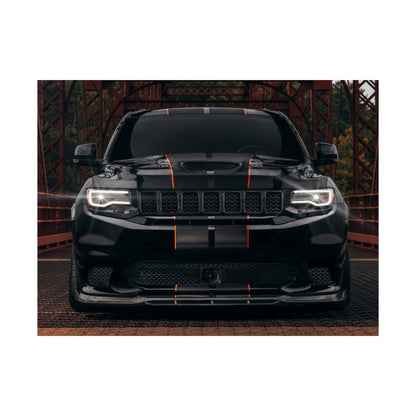 black Matte Poster "Jeep Cherokee srt trackhawk" — Black Muscle car SUV Front View (Horizontal)
