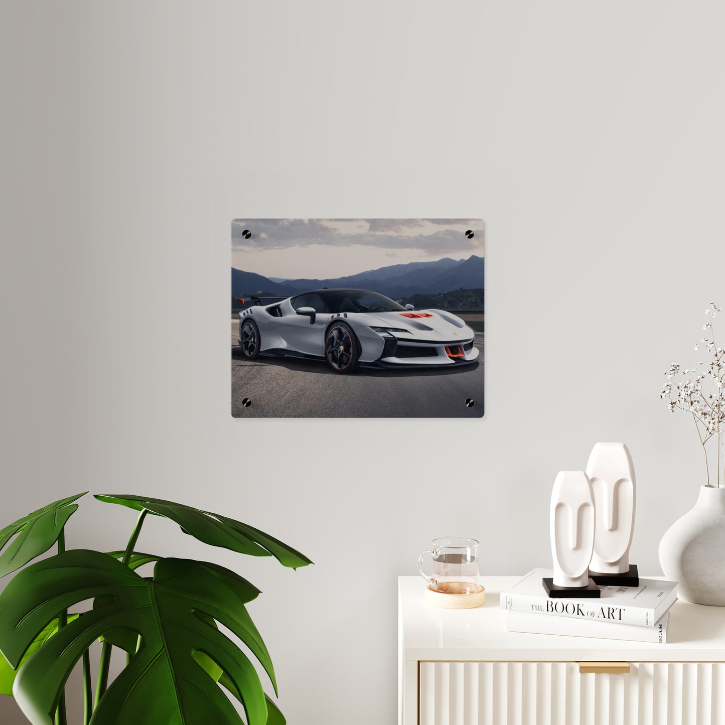 Ferrari sf90 Acrylic Wall Art Panel – High-Gloss Supercar Print for Garage, Man Cave, or Office