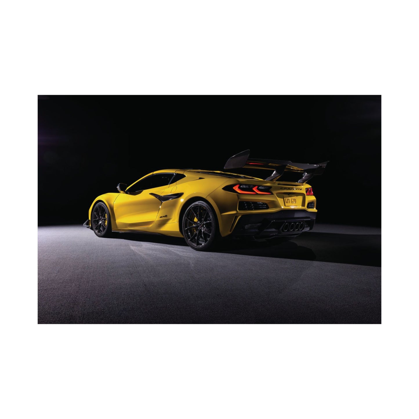 2025 Corvette C8 zr1 Matte Poster — Yellow Supercar Rear View Horizontal Print