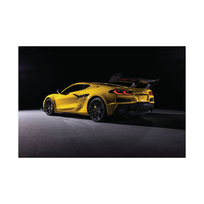 2025 Corvette C8 zr1 Matte Poster — Yellow Supercar Rear View Horizontal Print