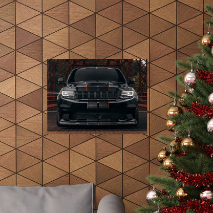 black Matte Poster "Jeep Cherokee srt trackhawk" — Black Muscle car SUV Front View (Horizontal)