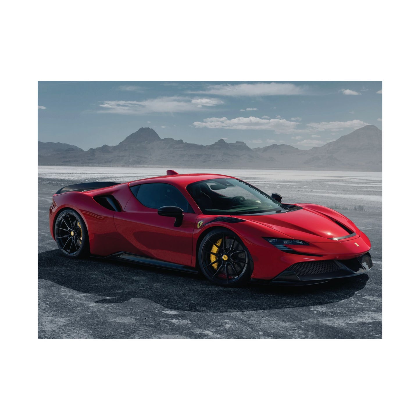 Red Ferrari SF90 Matte Poster — Horizontal Automotive Wall Art