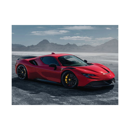 Red Ferrari SF90 Matte Poster — Horizontal Automotive Wall Art