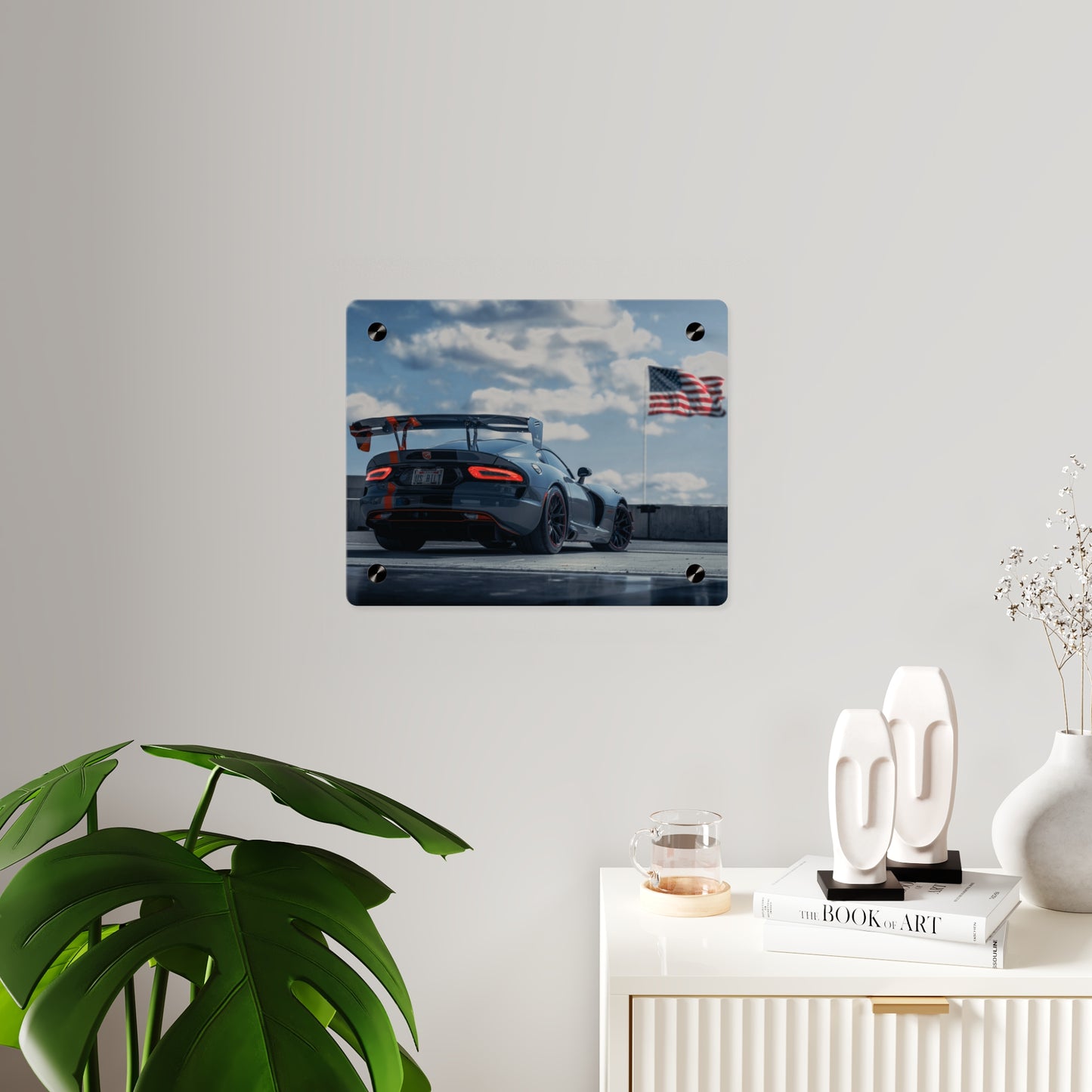 Dodge Viper ACR Acrylic Wall Art — Sports Car with American Flag backround
