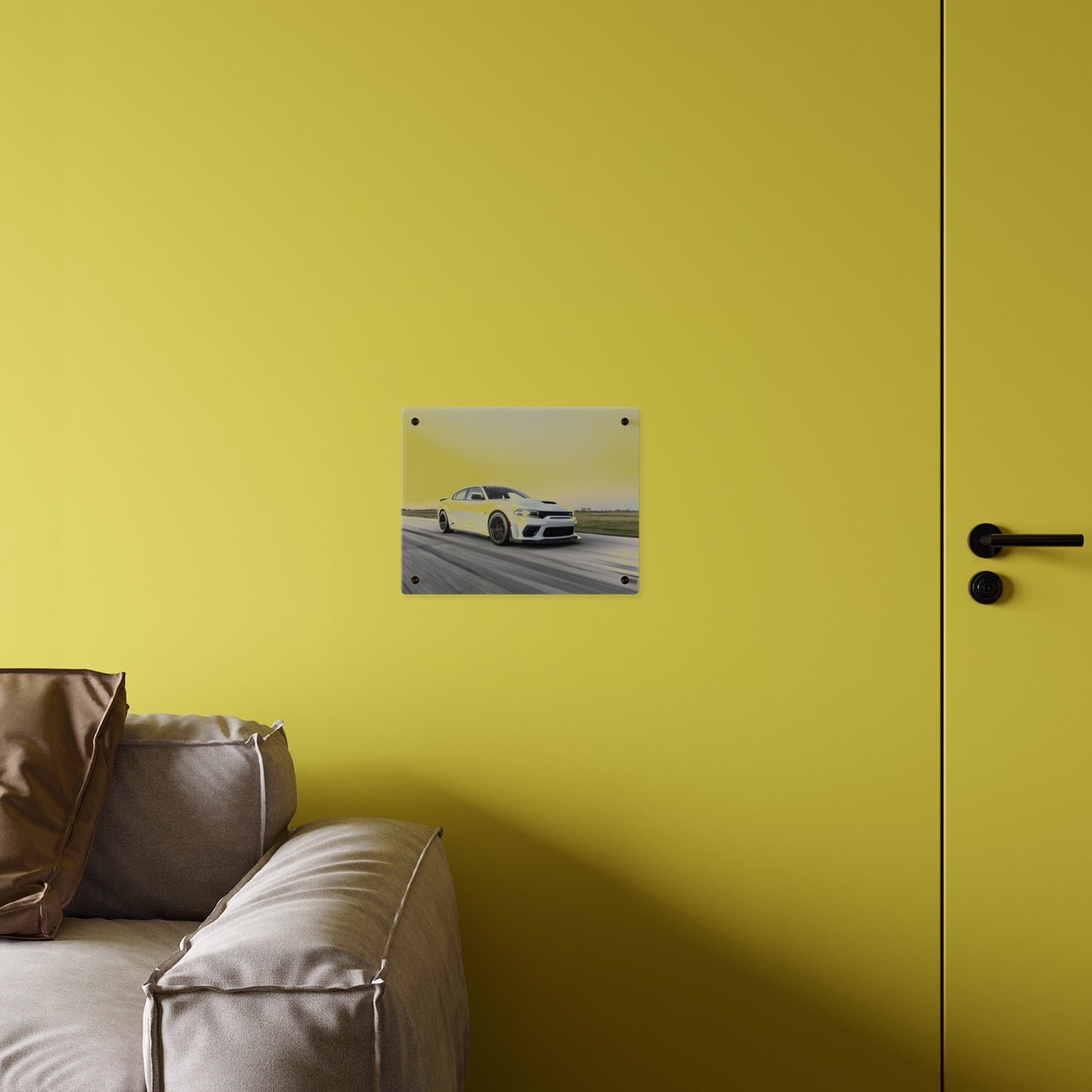Acrylic Wall Art Panel — White Hellcat charger widebody