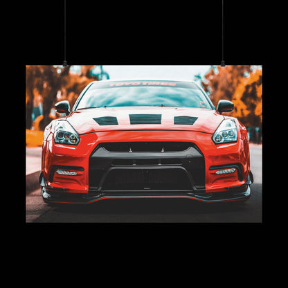 Red R35 skyline gtr sports car Matte Horizontal Poster — Automotive Wall Art for Car Enthusiasts