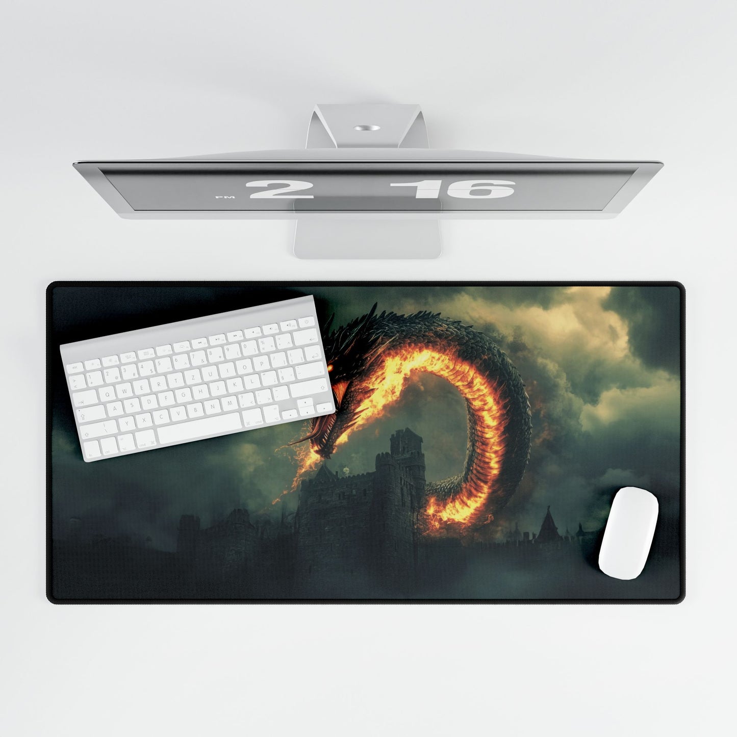 Flaming Serpent Dragon Desk Mat — Fantasy Gaming Mouse Pad