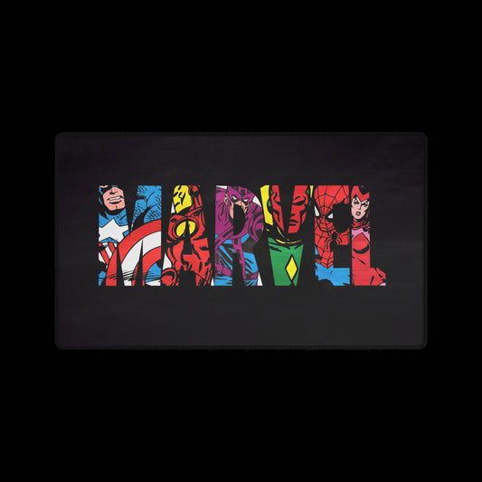 Marvel Letters Gaming Desk Mat — Superhero Collage Mouse Pad
