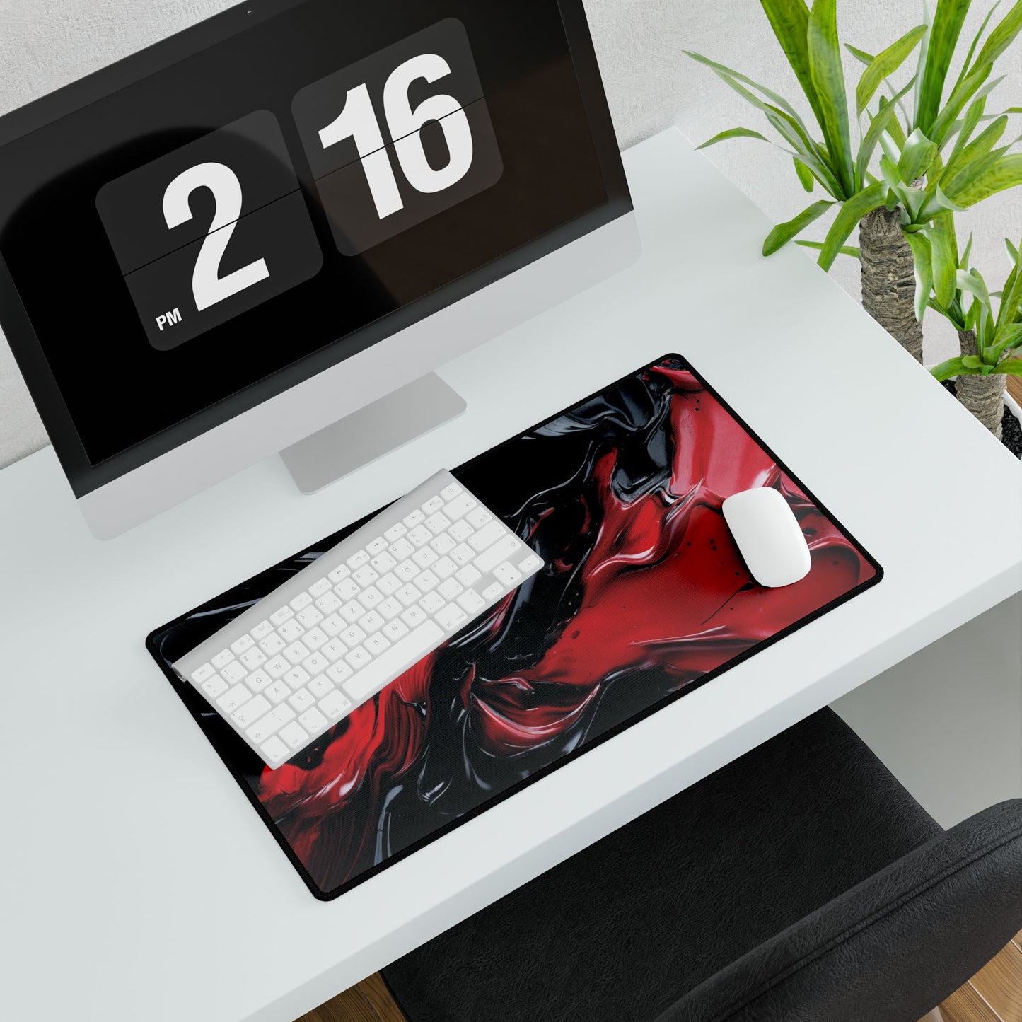 Red & Black Abstract Swirl Desk Mat – Large Gaming Mousepad