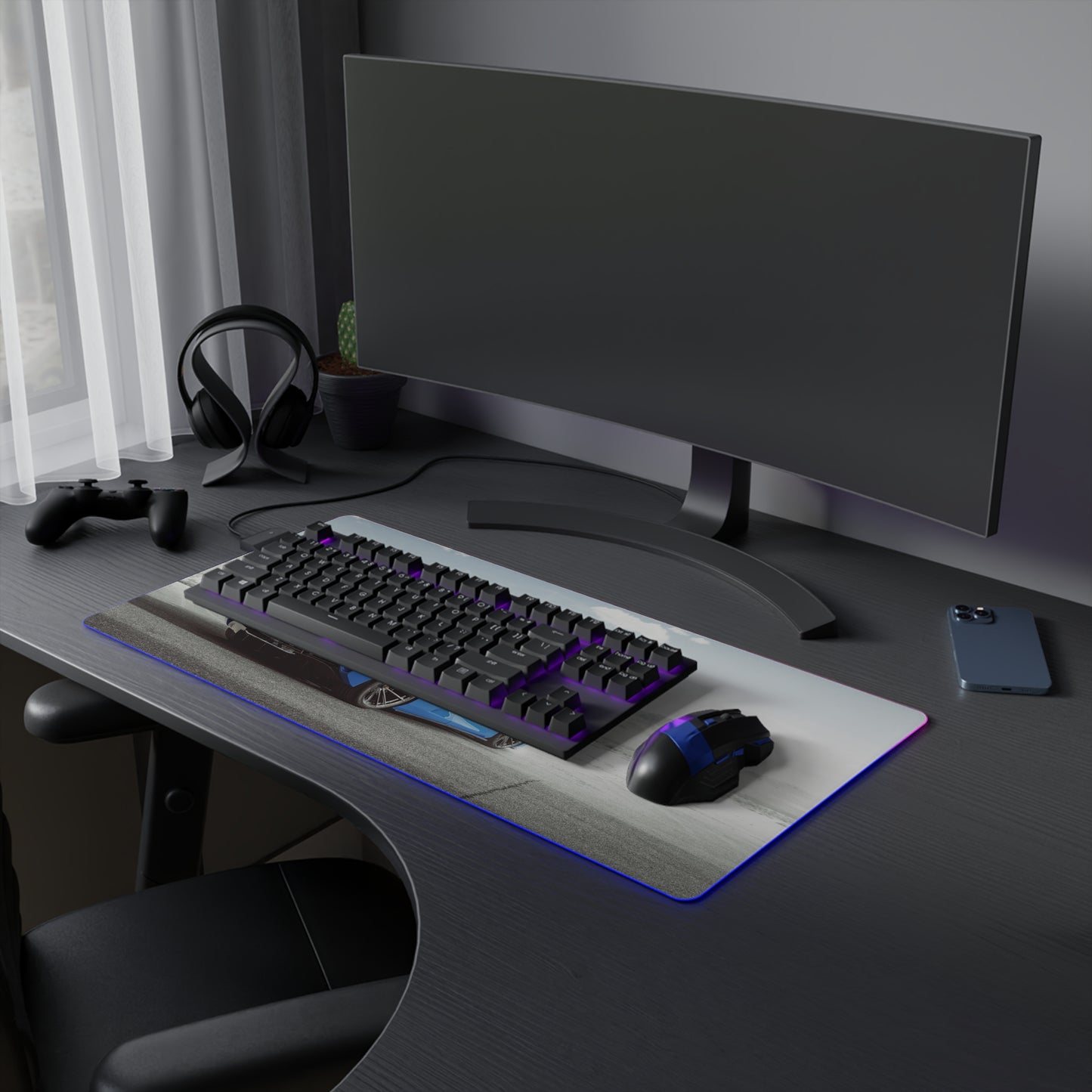 Custom Mclaren 720s LED Gaming Mouse Pad — RGB Illuminated Oversized Desk Mat with desert backround