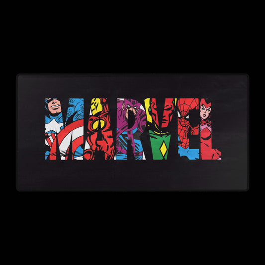 Marvel Letters Gaming Desk Mat — Superhero Collage Mouse Pad