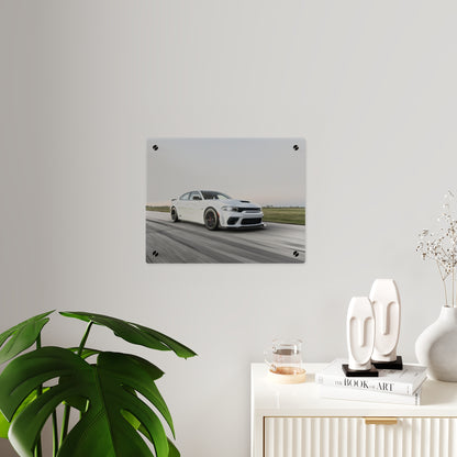 Acrylic Wall Art Panel — White Hellcat charger widebody