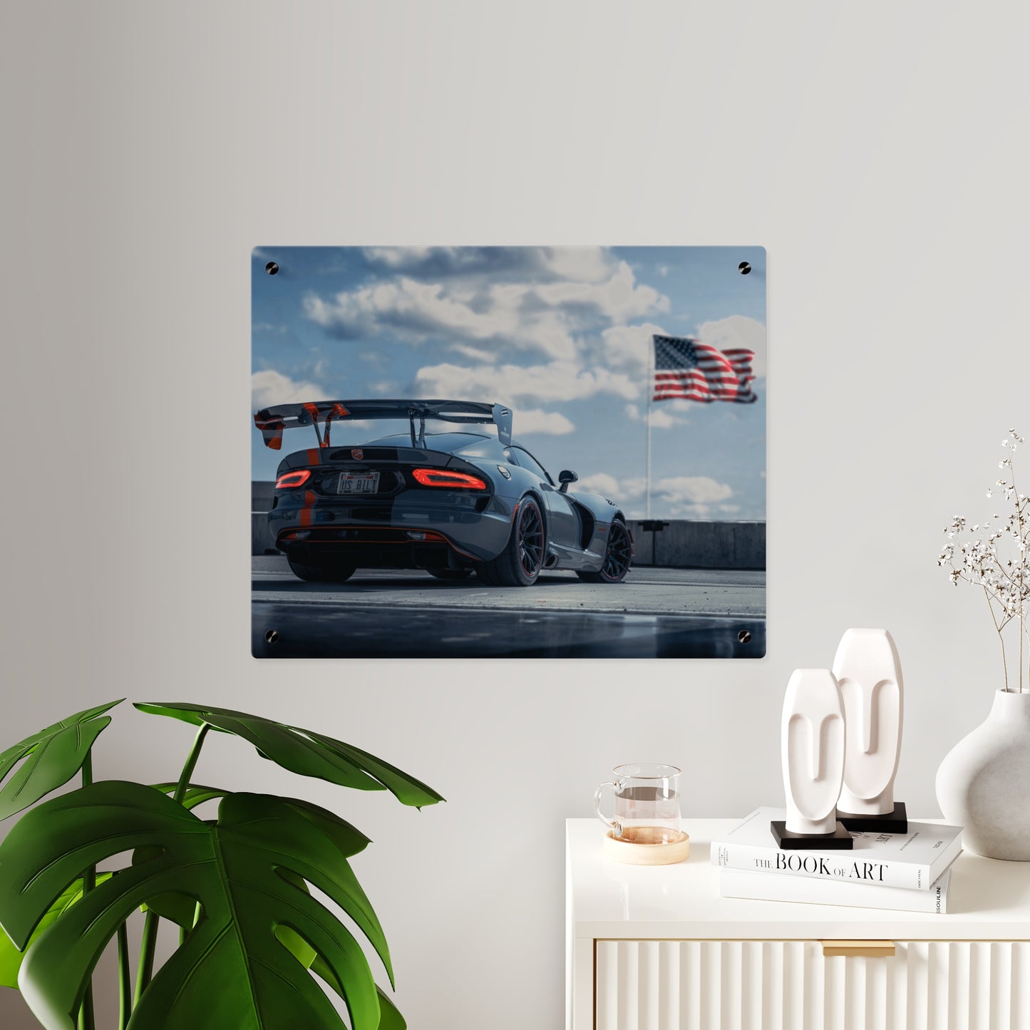 Dodge Viper ACR Acrylic Wall Art — Sports Car with American Flag backround