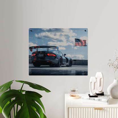 Dodge Viper ACR Acrylic Wall Art — Sports Car with American Flag backround
