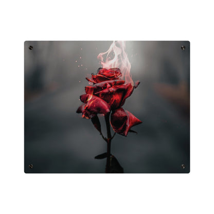 Acrylic Wall Art — Flaming Red Rose Floating Panel perfect Valentines day gift